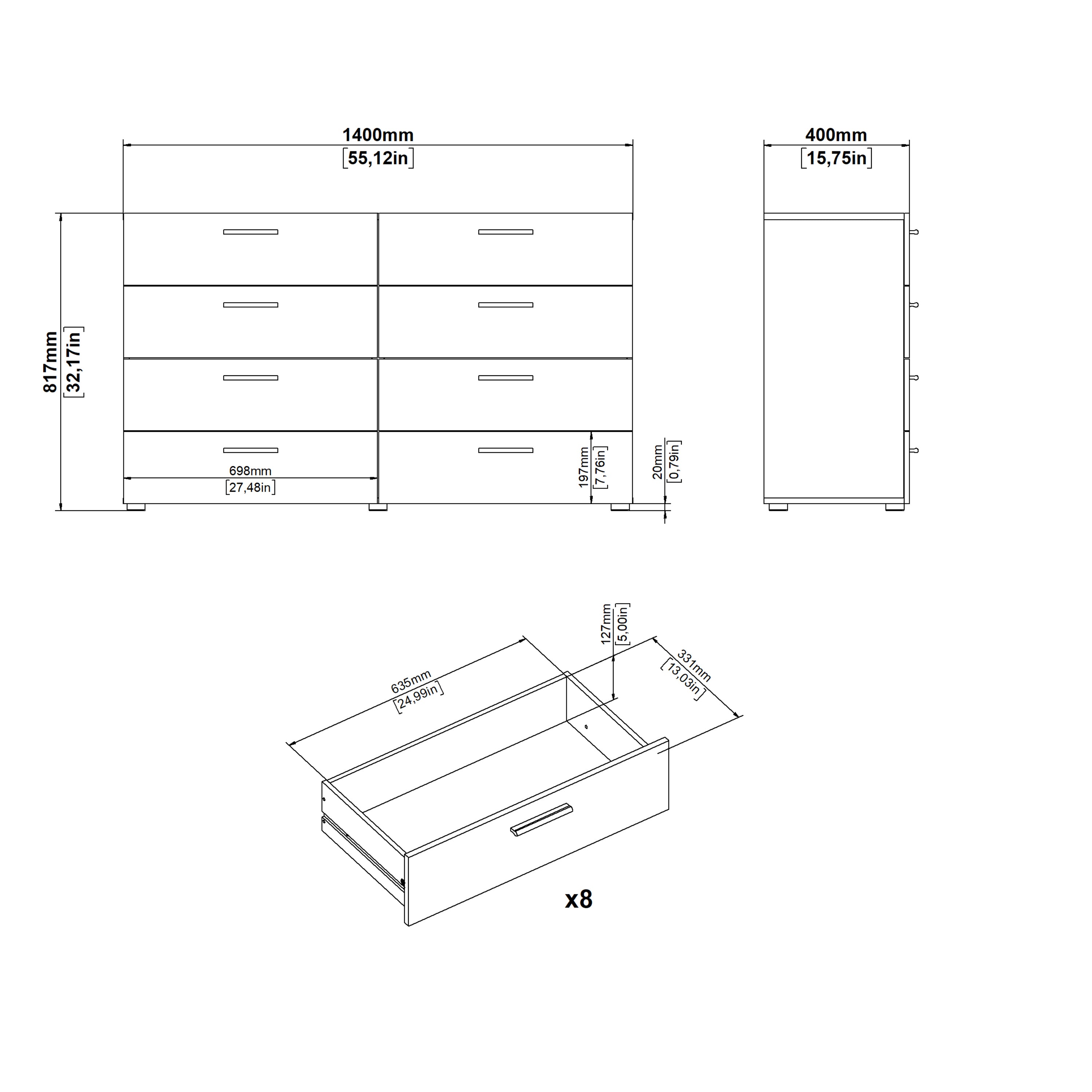 Pippa 8 Drawer chest (4+4) in Walnut