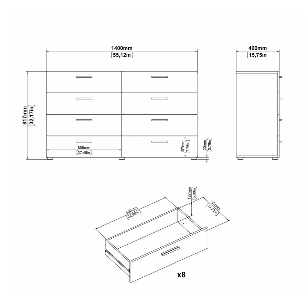 Pippa 8 Drawer chest in Black