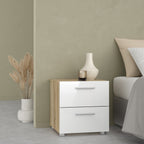 Pippa Bedside 2 Drawers in Oak structure/White High Gloss