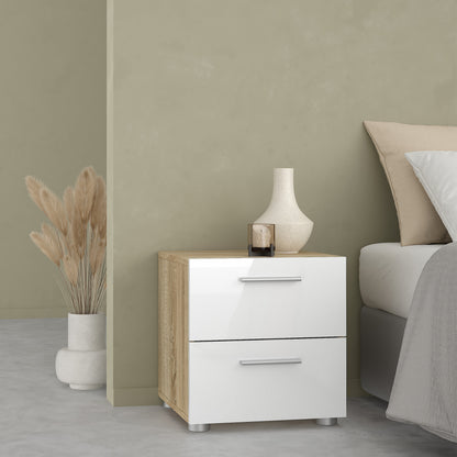 Pippa Bedside 2 Drawers in Oak structure/White High Gloss