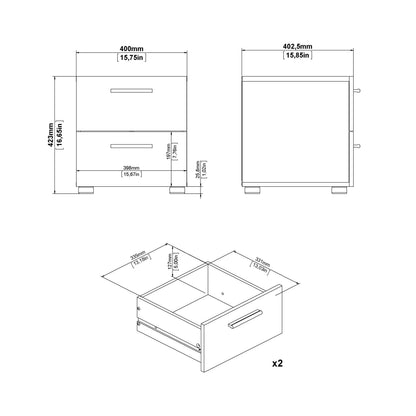 Pippa Bedside 2 Drawers in Oak structure/White High Gloss