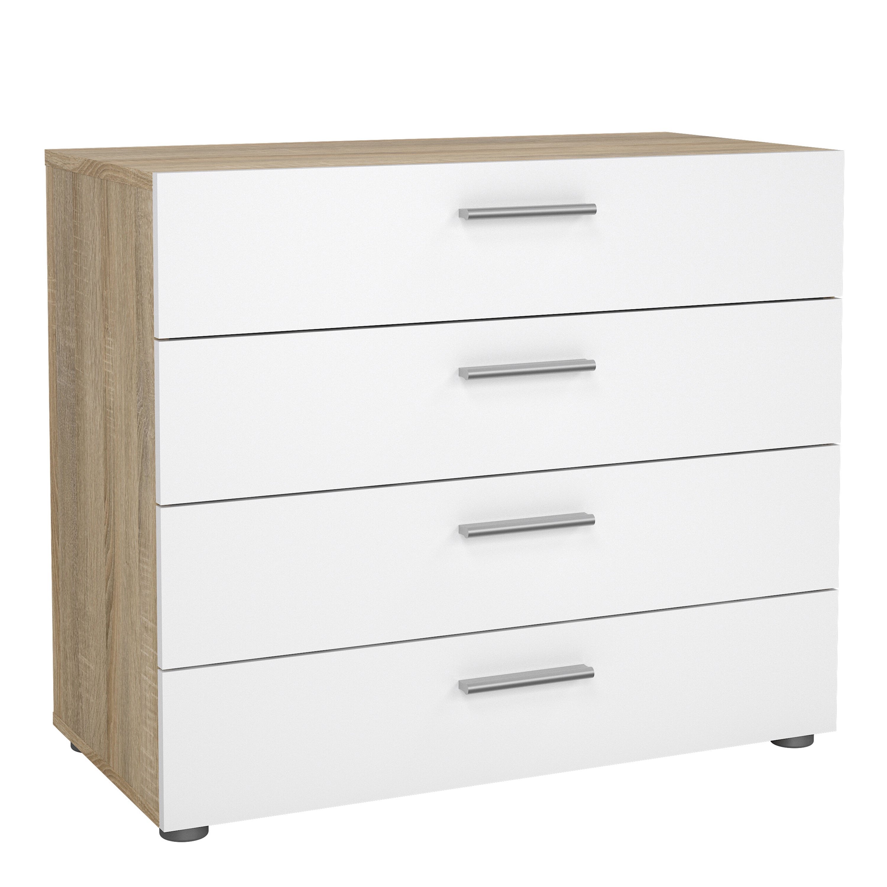 Pippa Chest of 4 Drawers in Oak with White High Gloss