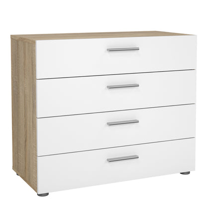 Pippa Chest of 4 Drawers in Oak with White High Gloss