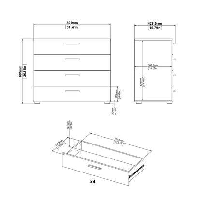 Pippa Chest of 4 Drawers in Oak with White High Gloss