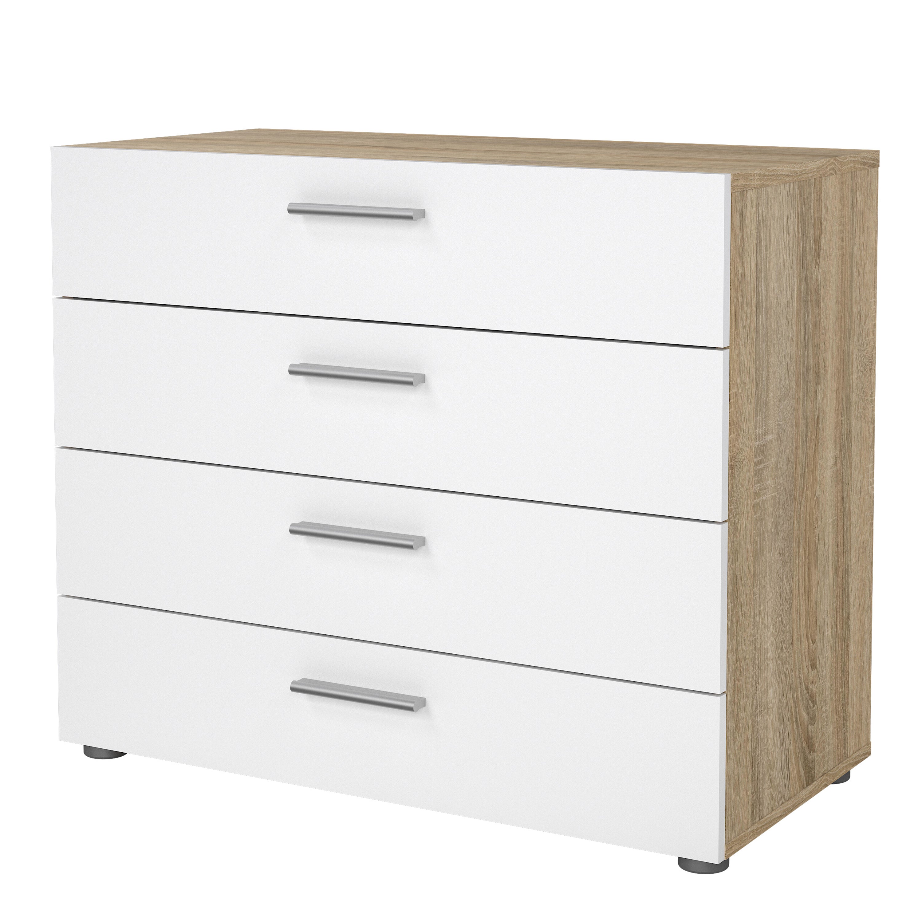 Pippa Chest of 4 Drawers in Oak with White High Gloss