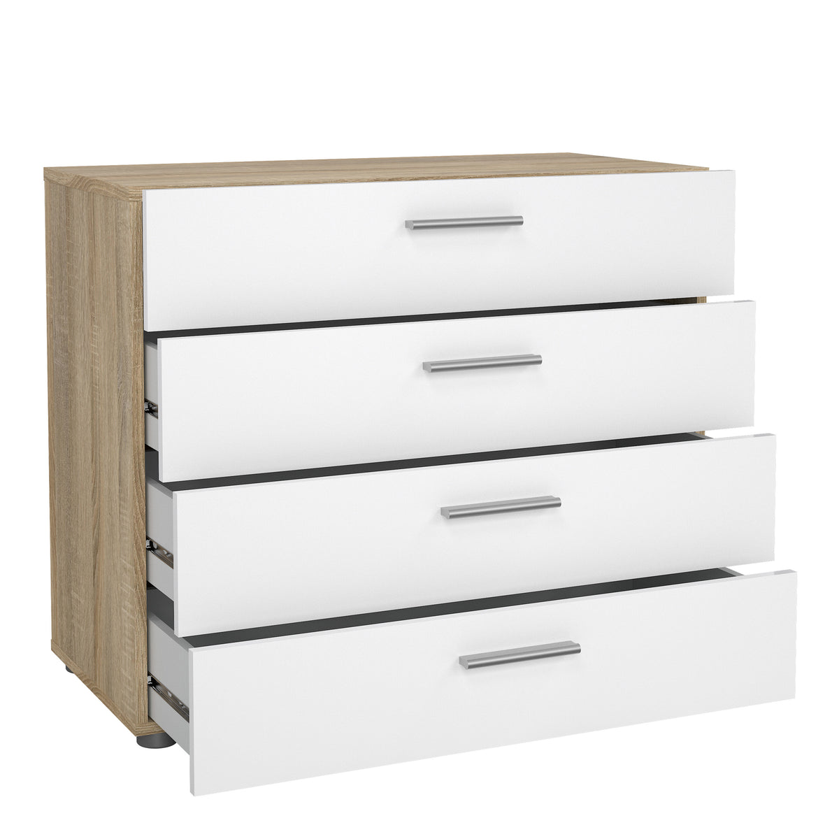 Pippa Chest of 4 Drawers in Oak with White High Gloss