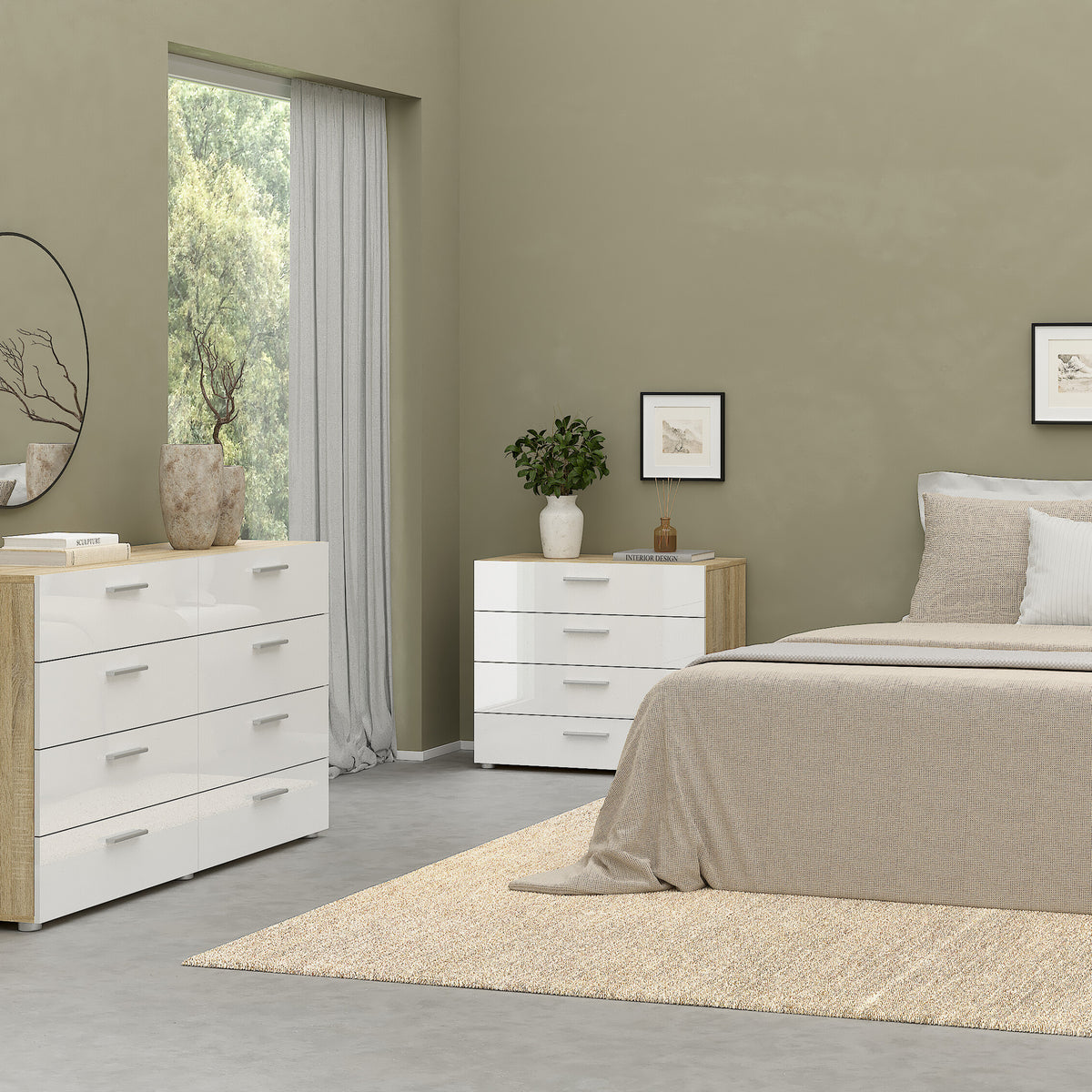 Pippa Chest of 4 Drawers in Oak with White High Gloss