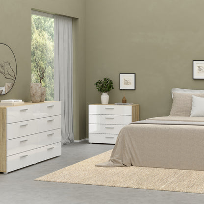 Pippa Chest of 4 Drawers in Oak with White High Gloss