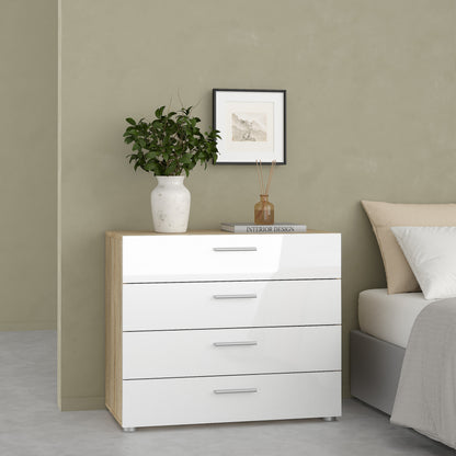 Pippa Chest of 4 Drawers in Oak with White High Gloss