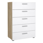 Pippa Chest of 5 Drawers in Oak with White High Gloss