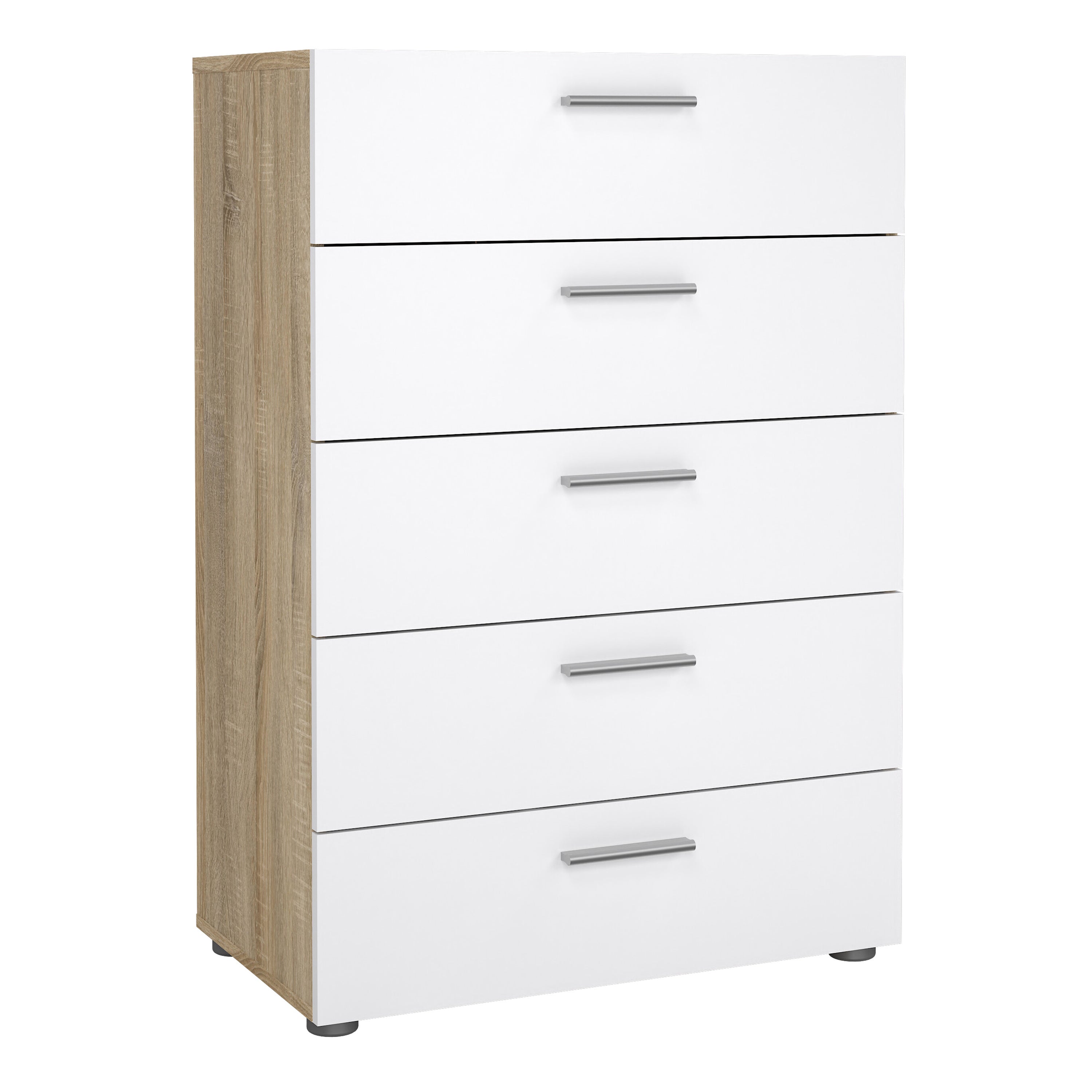 Pippa Chest of 5 Drawers in Oak with White High Gloss