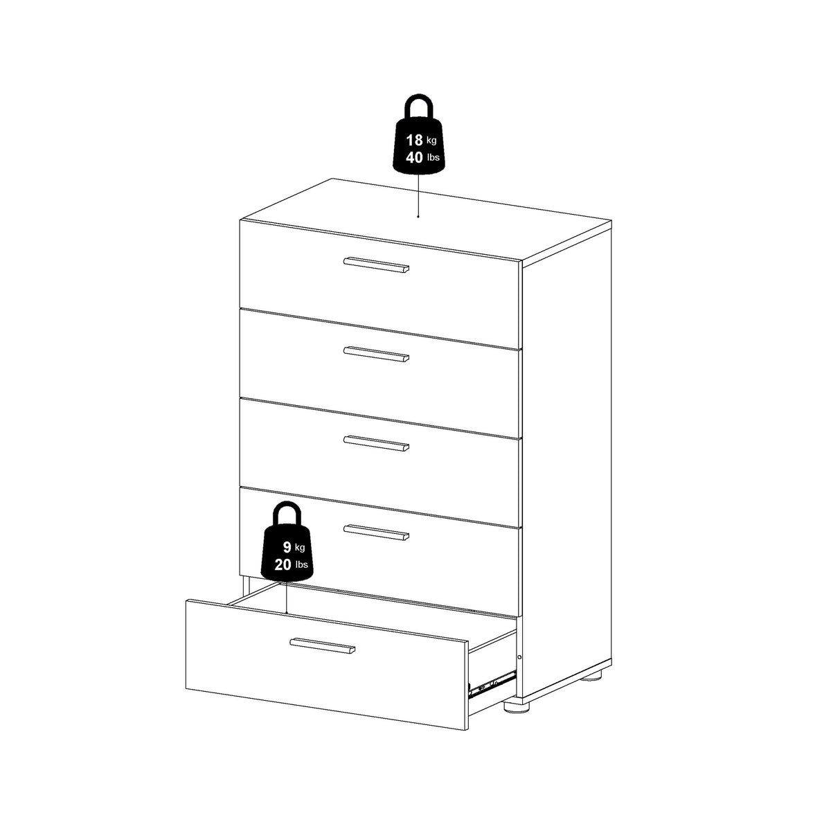 Pippa Chest of 5 Drawers in Oak with White High Gloss