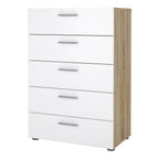 Pippa Chest of 5 Drawers in Oak with White High Gloss
