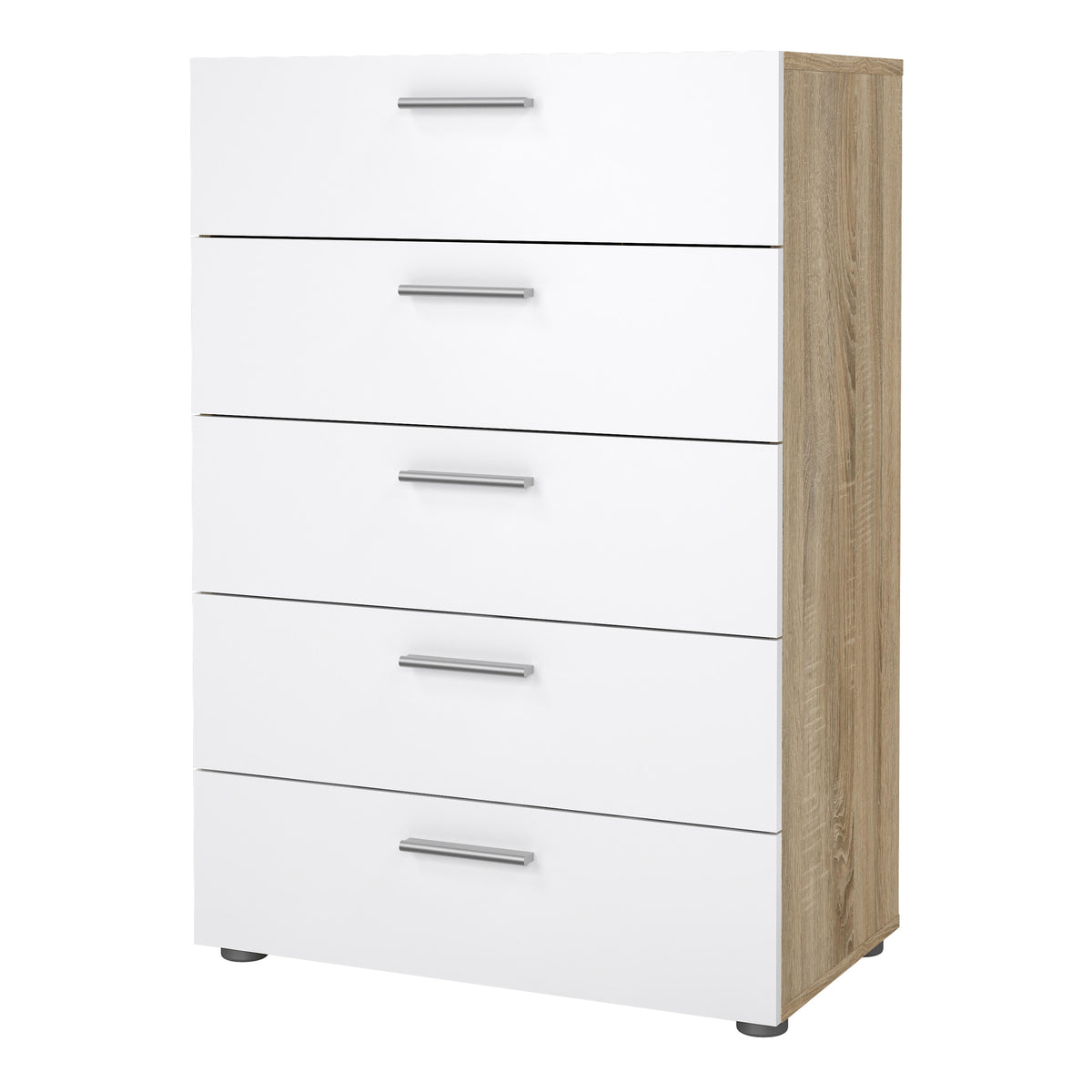 Pippa Chest of 5 Drawers in Oak with White High Gloss