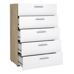 Pippa Chest of 5 Drawers in Oak with White High Gloss