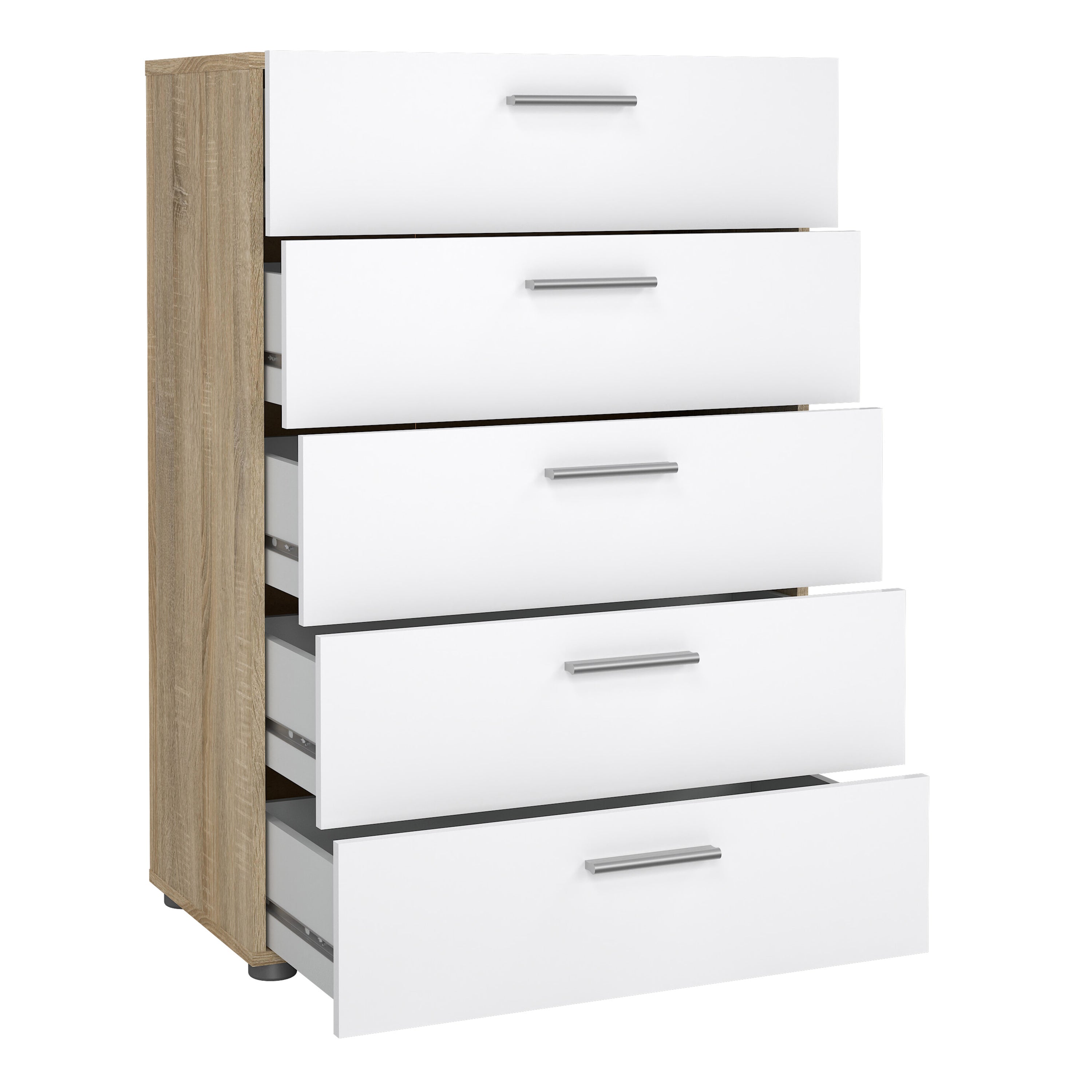 Pippa Chest of 5 Drawers in Oak with White High Gloss