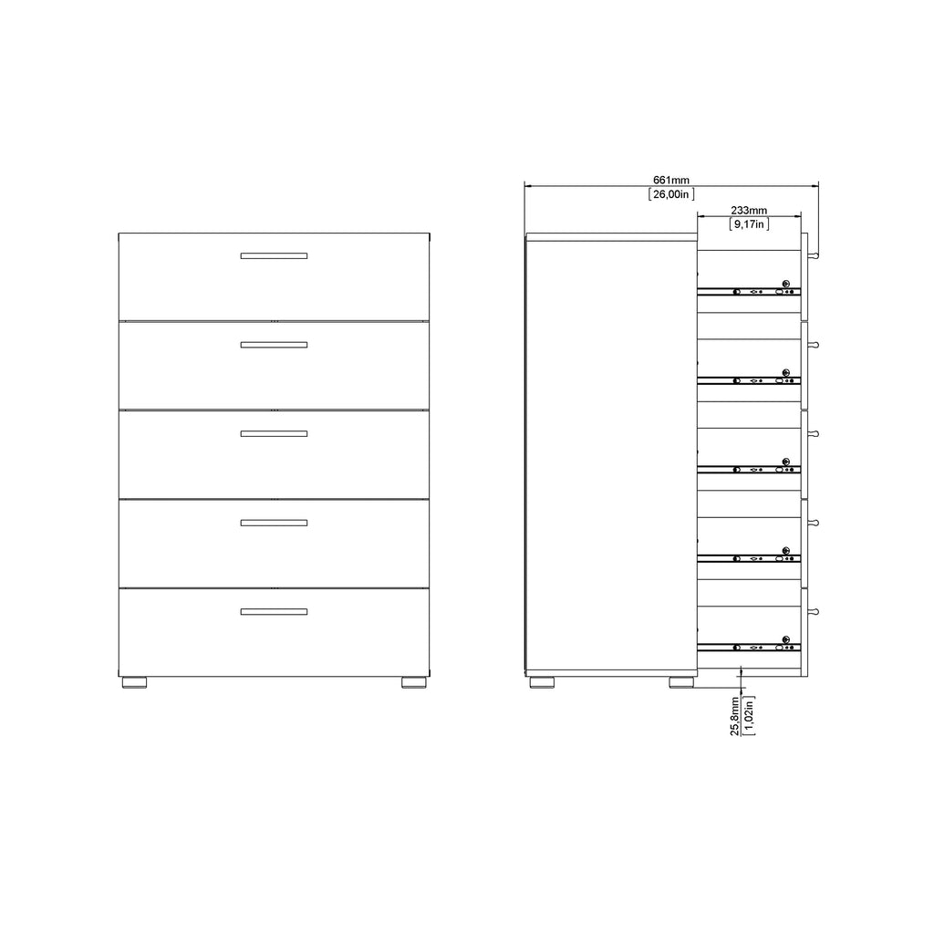 Pippa Chest of 5 Drawers in Black