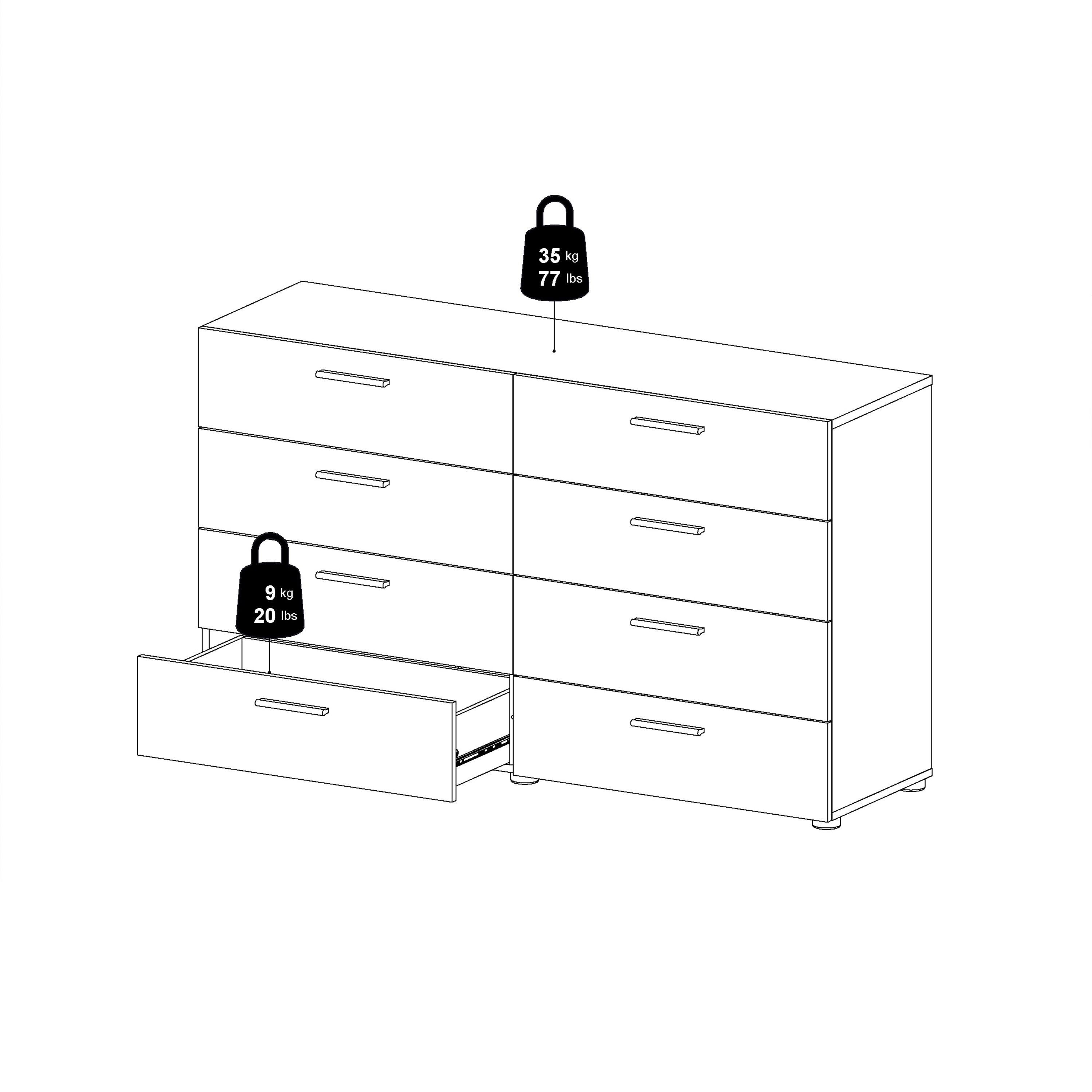 Pippa 8 Drawer chest (4+4) in Oak structure/White High Gloss