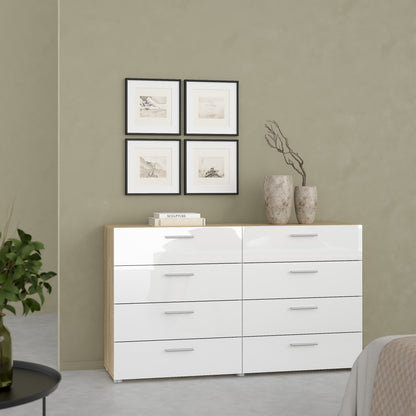 Pippa 8 Drawer chest (4+4) in Oak structure/White High Gloss