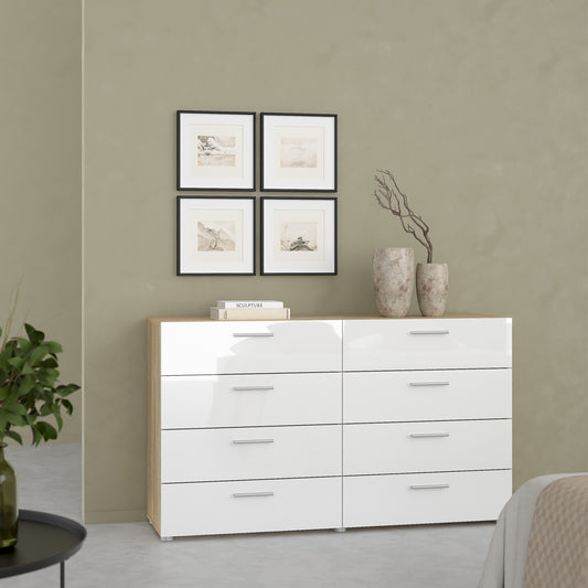 Pippa 8 Drawer chest (4+4) in Oak structure/White High Gloss