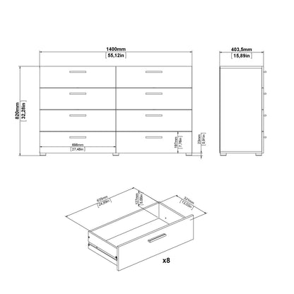 Pippa 8 Drawer chest (4+4) in Oak structure/White High Gloss