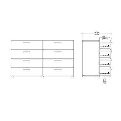Pippa 8 Drawer chest (4+4) in Oak structure/White High Gloss
