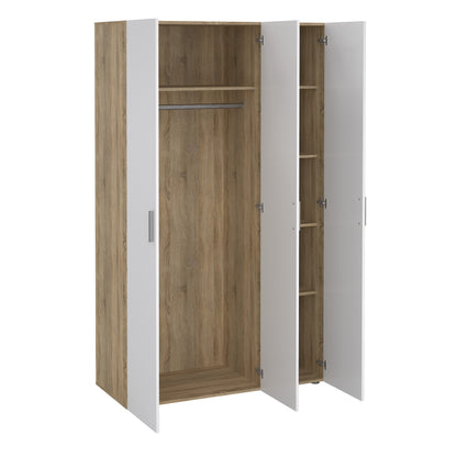 Pippa Wardrobe with 3 Doors in Oak with White High Gloss