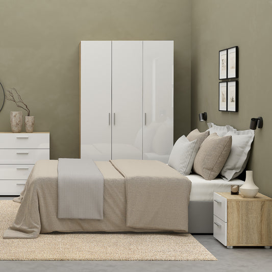 Pippa Wardrobe with 3 Doors in Oak with White High Gloss