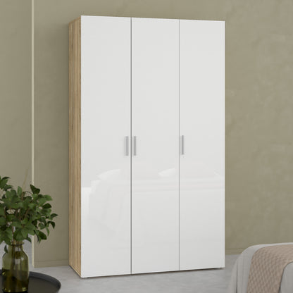 Pippa Wardrobe with 3 Doors in Oak with White High Gloss
