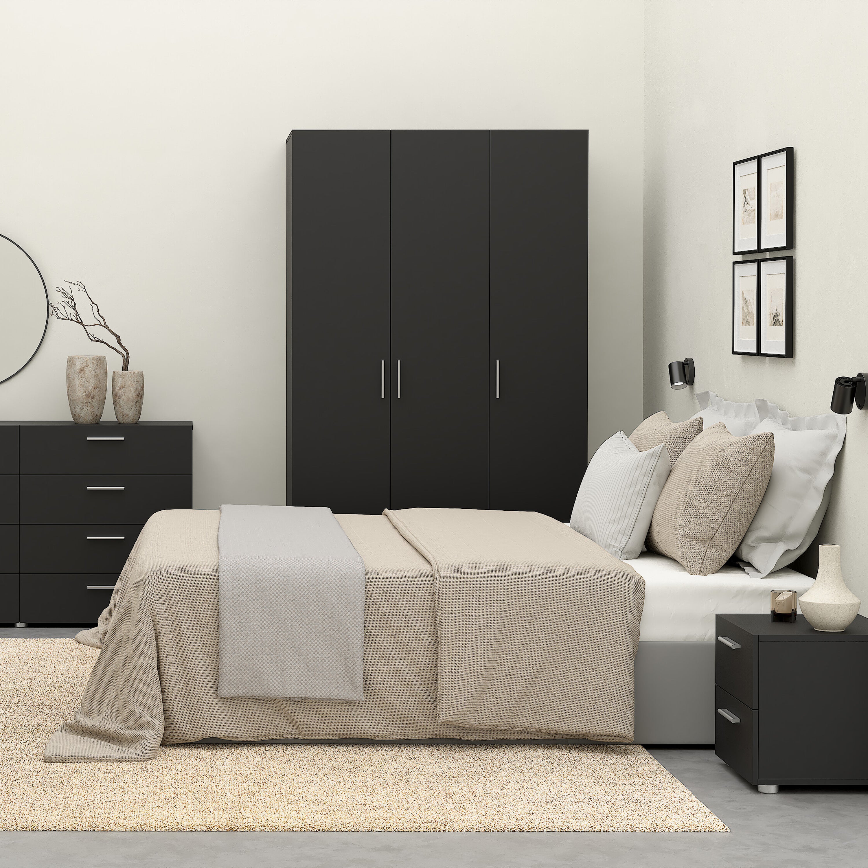 Pippa Wardrobe with 3 Doors in Black