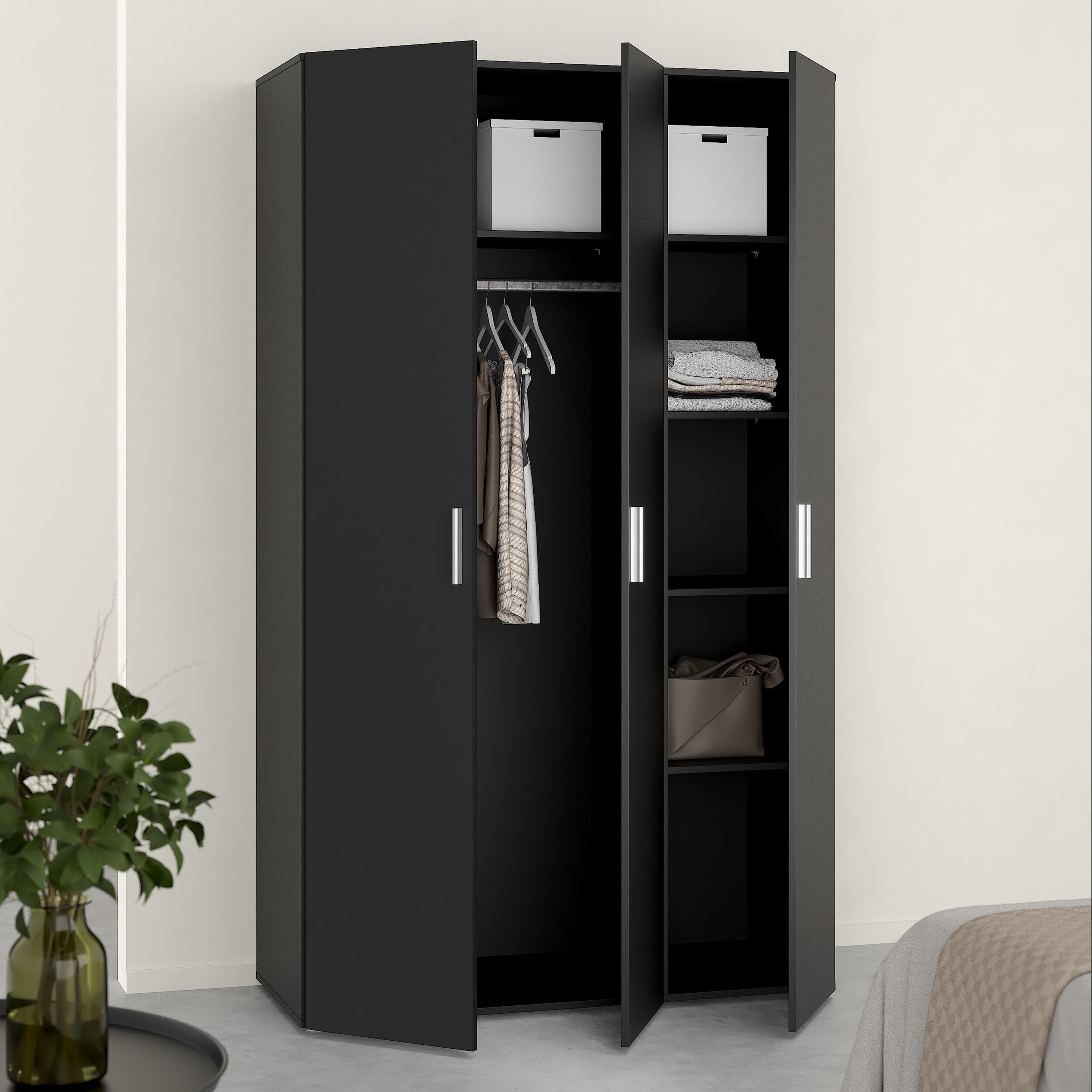 Pippa Wardrobe with 3 Doors in Black