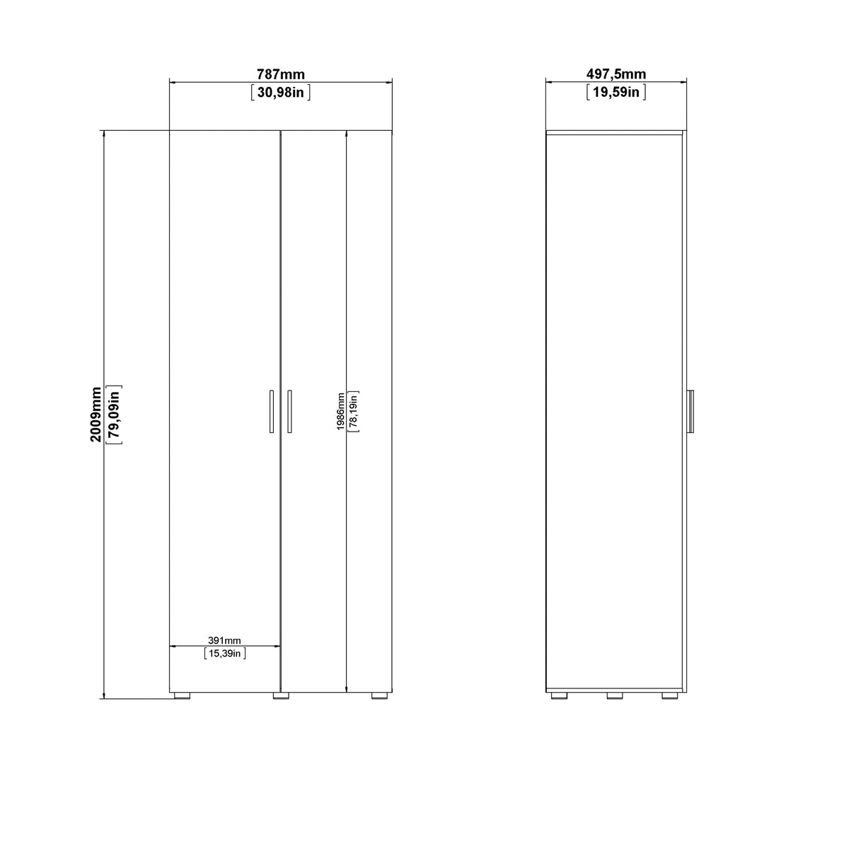 Pippa Wardrobe with 2 Doors in Oak with White High Gloss