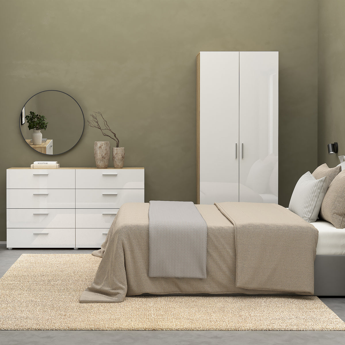Pippa Wardrobe with 2 Doors in Oak with White High Gloss
