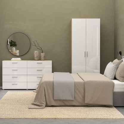 Pippa Wardrobe with 2 Doors in Oak with White High Gloss