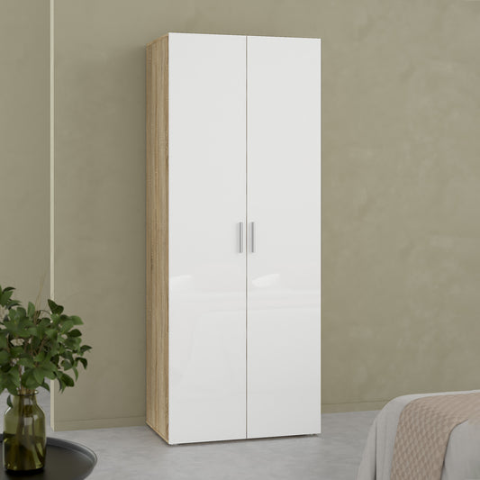 Pippa Wardrobe with 2 Doors in Oak with White High Gloss