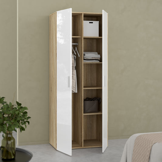 Pippa Wardrobe with 2 Doors in Oak with White High Gloss