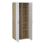 Pippa Trio Set - Bedside 2 Drawers + Chest of 4 Drawers + Wardrobe with 2 Doors in Oak with White High Gloss