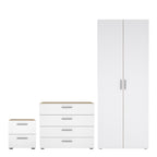 Pippa Trio Set - Bedside 2 Drawers + Chest of 4 Drawers + Wardrobe with 2 Doors in Oak with White High Gloss