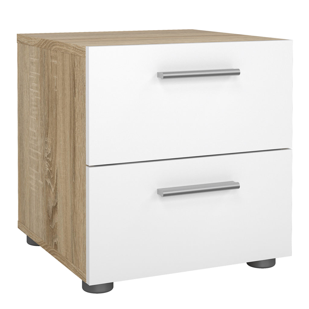 Pippa Trio Set - Bedside 2 Drawers + Chest of 4 Drawers + Wardrobe with 2 Doors in Oak with White High Gloss