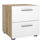 Pippa Trio Set - Bedside 2 Drawers + Chest of 4 Drawers + Wardrobe with 2 Doors in Oak with White High Gloss