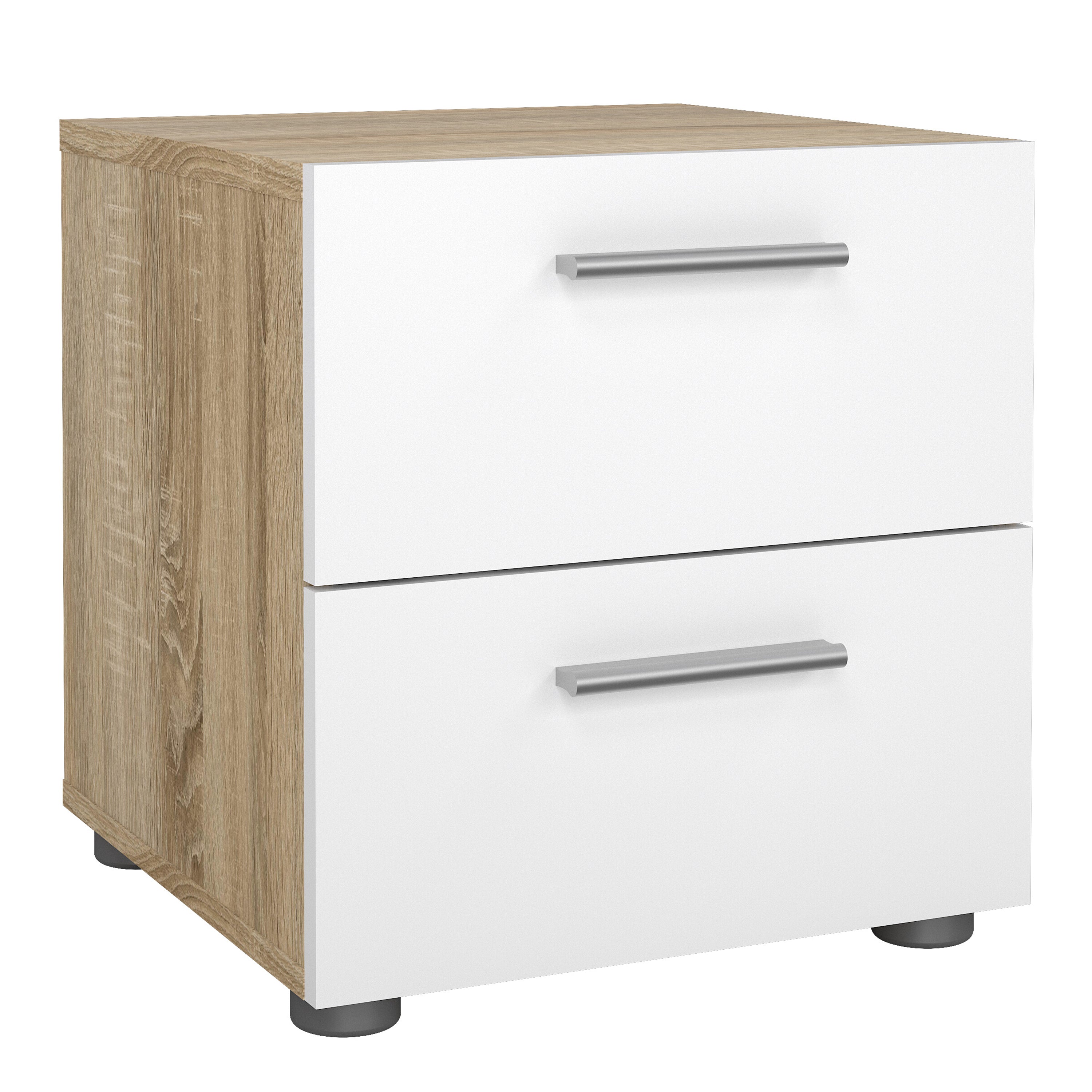 Pippa Trio Set - Bedside 2 Drawers + Chest of 4 Drawers + Wardrobe with 2 Doors in Oak with White High Gloss
