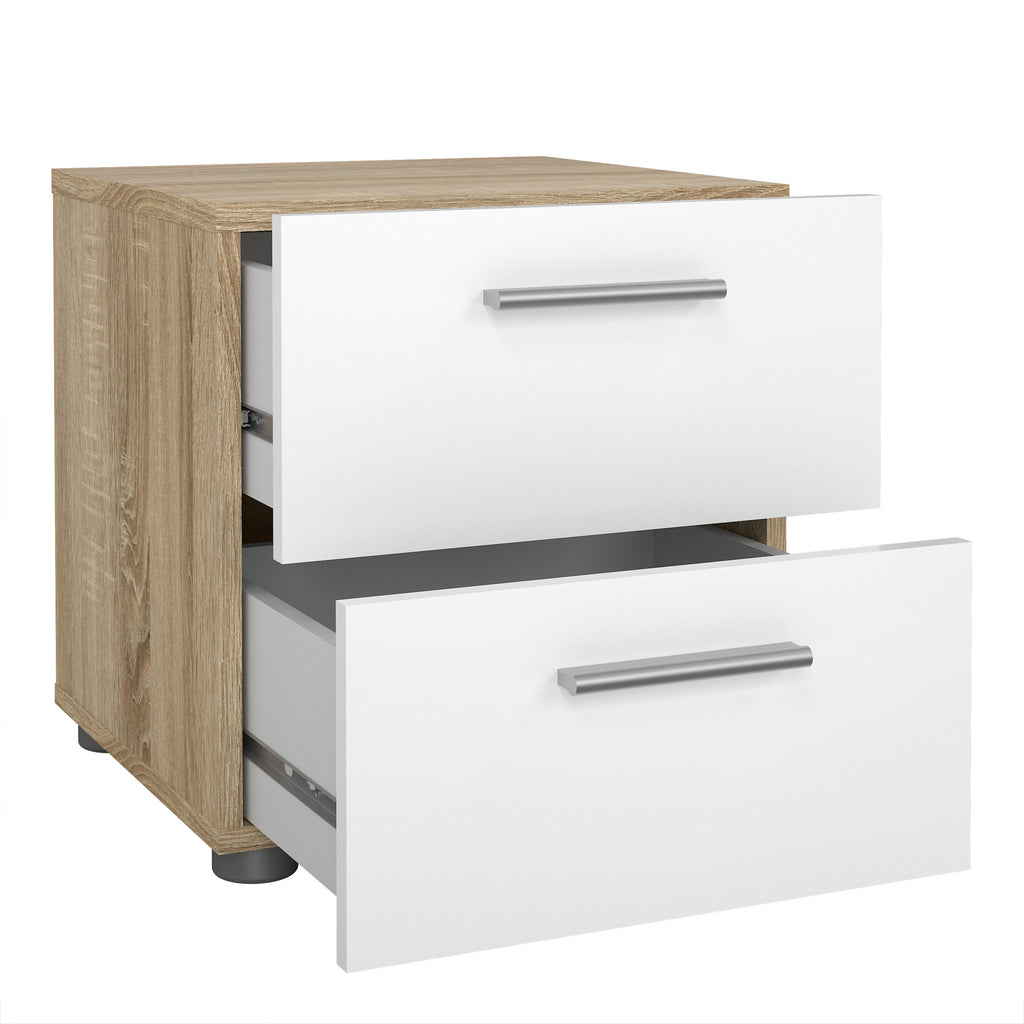 Pippa Trio Set - Bedside 2 Drawers + Chest of 4 Drawers + Wardrobe with 2 Doors in Oak with White High Gloss
