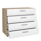 Pippa Trio Set - Bedside 2 Drawers + Chest of 4 Drawers + Wardrobe with 2 Doors in Oak with White High Gloss