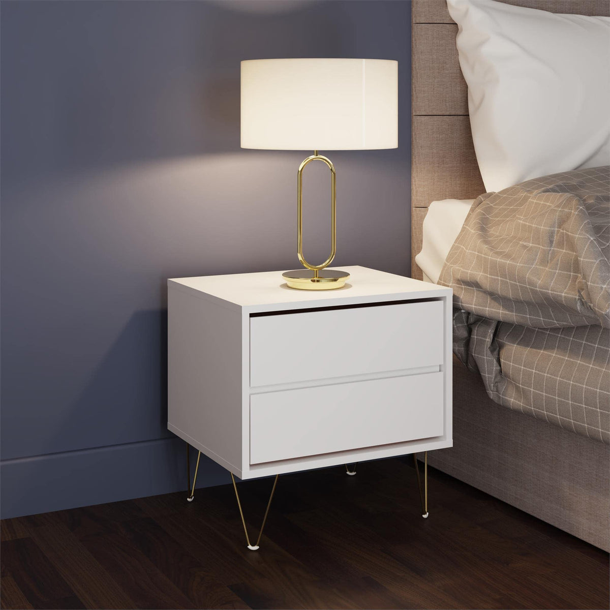 ART DESIGN UK Bedside Table 2 Drawer White - Bedroom Furniture
