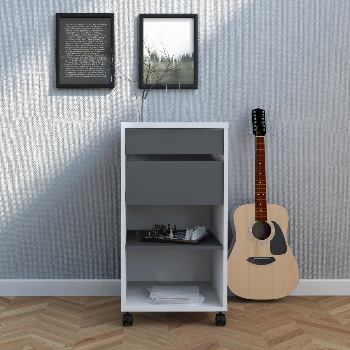 Fenton Mobile File Cabinet 2 Drawers 1 Shelf