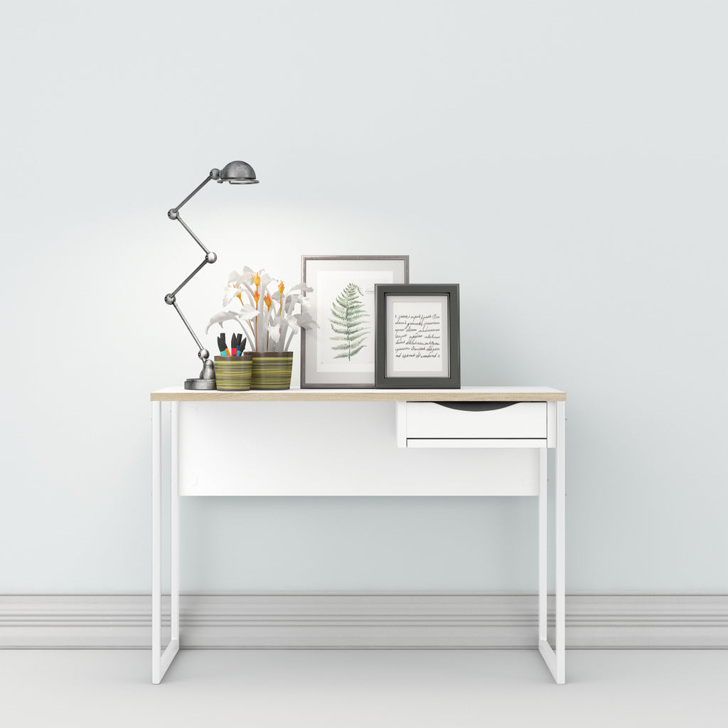 Fenton Desk 1 Drawer in White with Oak Trim