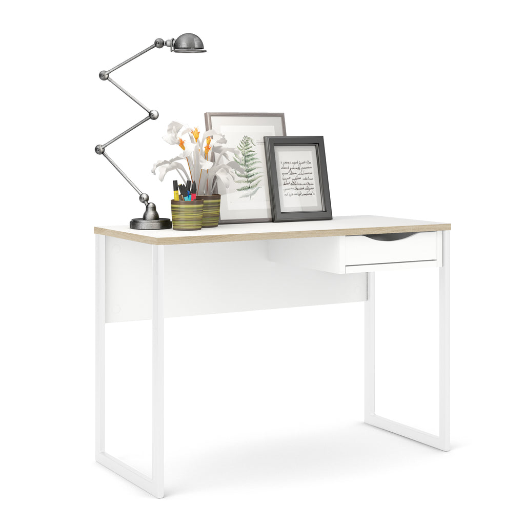 Fenton Desk 1 Drawer in White with Oak Trim