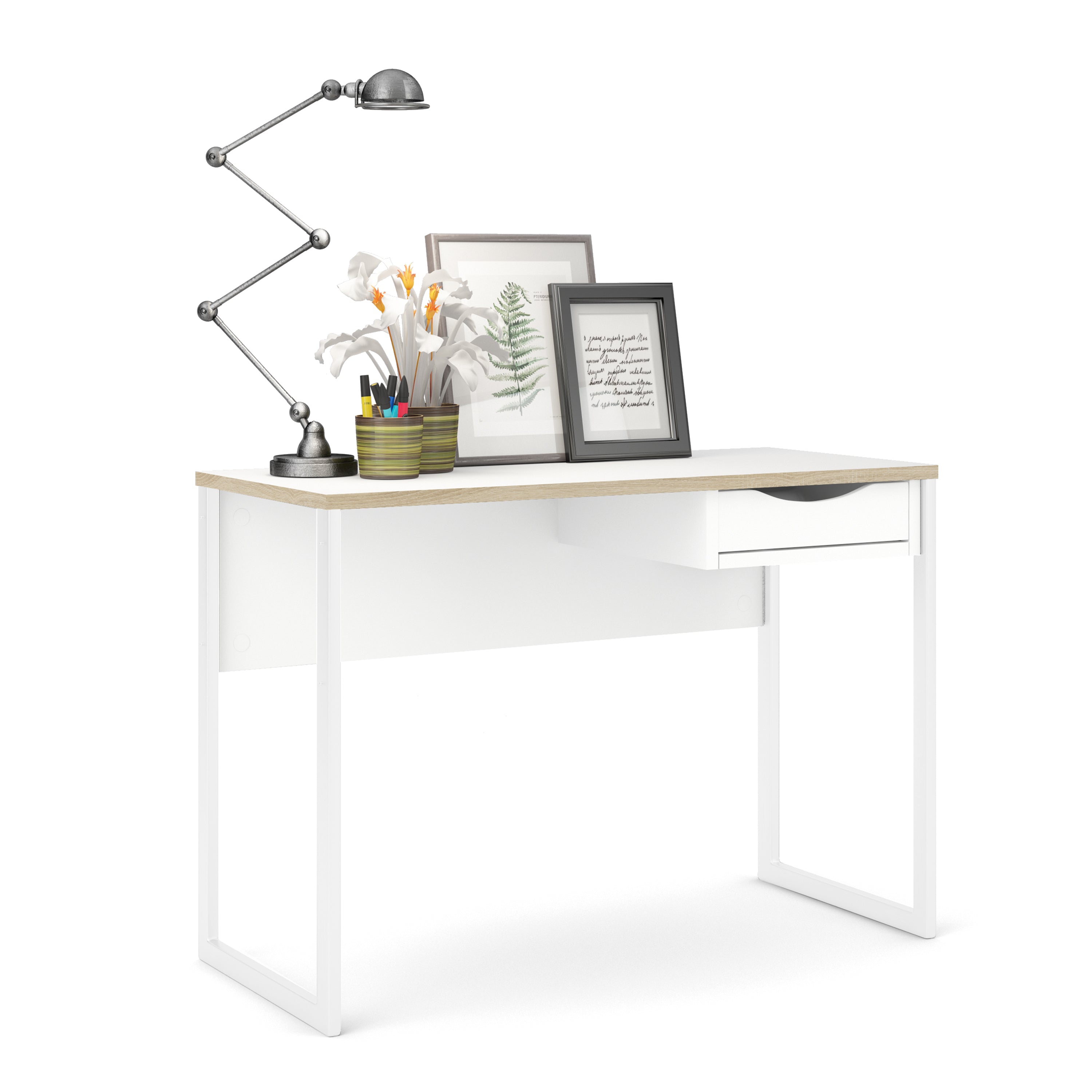 Fenton Desk 1 Drawer in White with Oak Trim