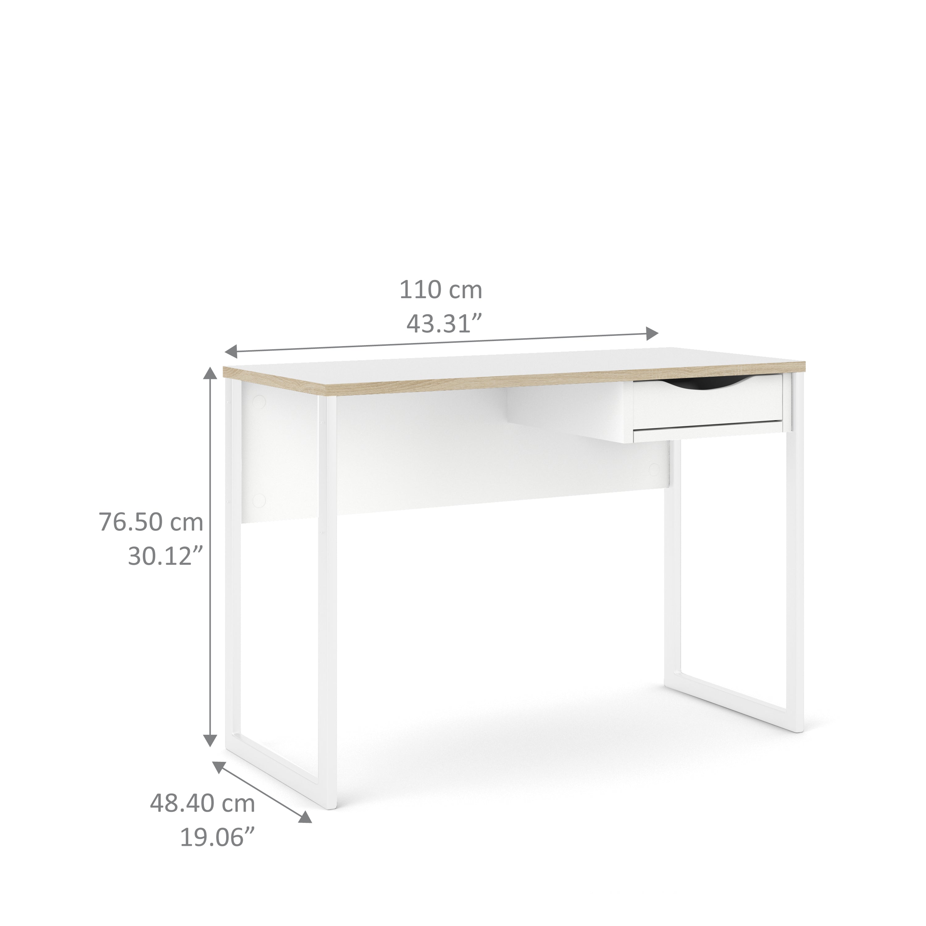 Fenton Desk 1 Drawer in White with Oak Trim