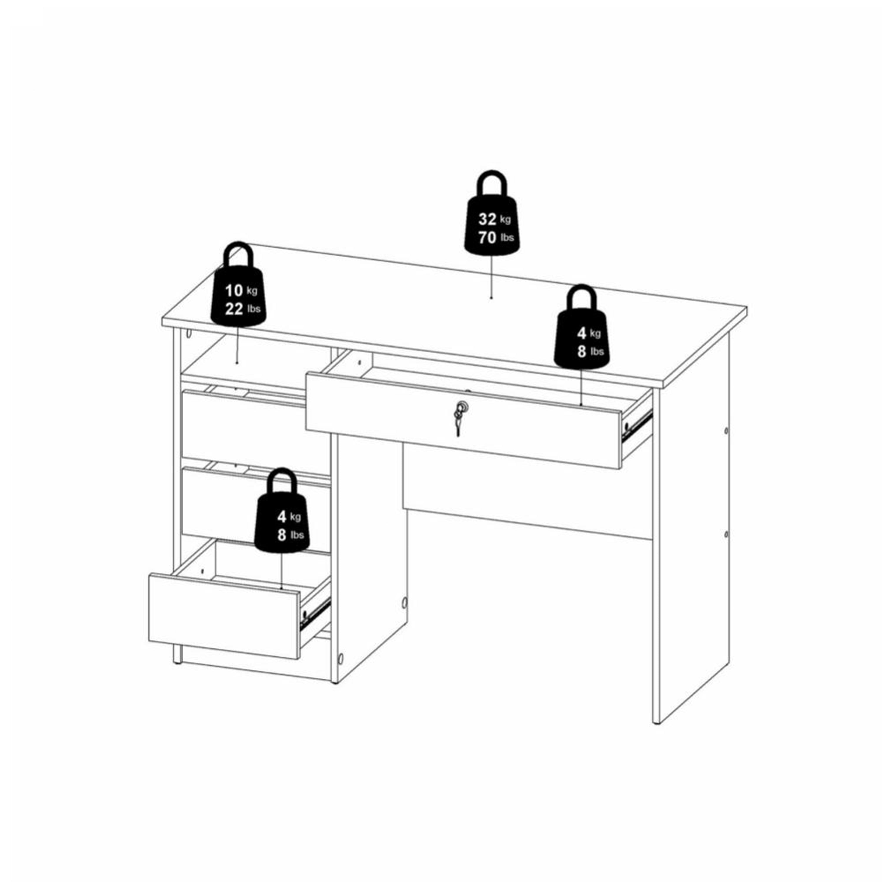 Fenton 4 Drawer Desk Handleless Drawer in White